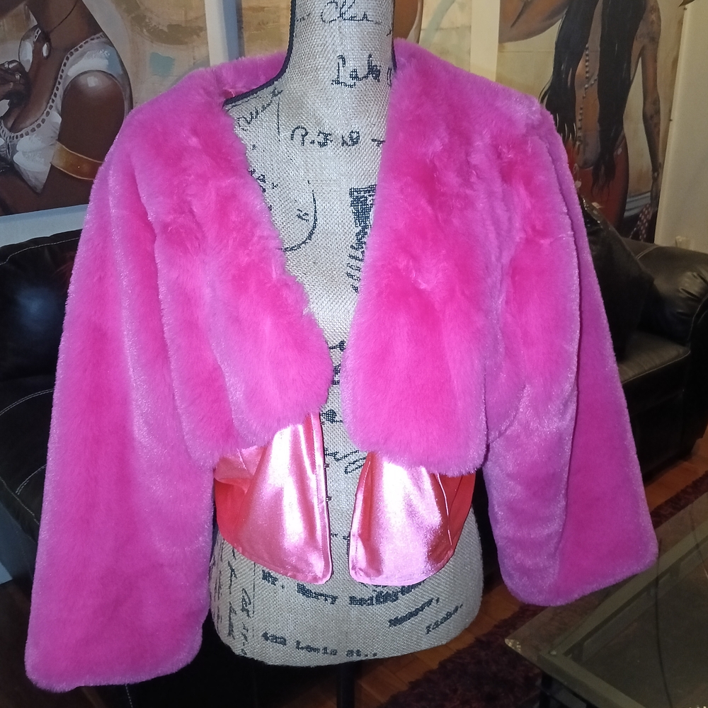 SHEIN Vibrant Pink Teddy Jacket